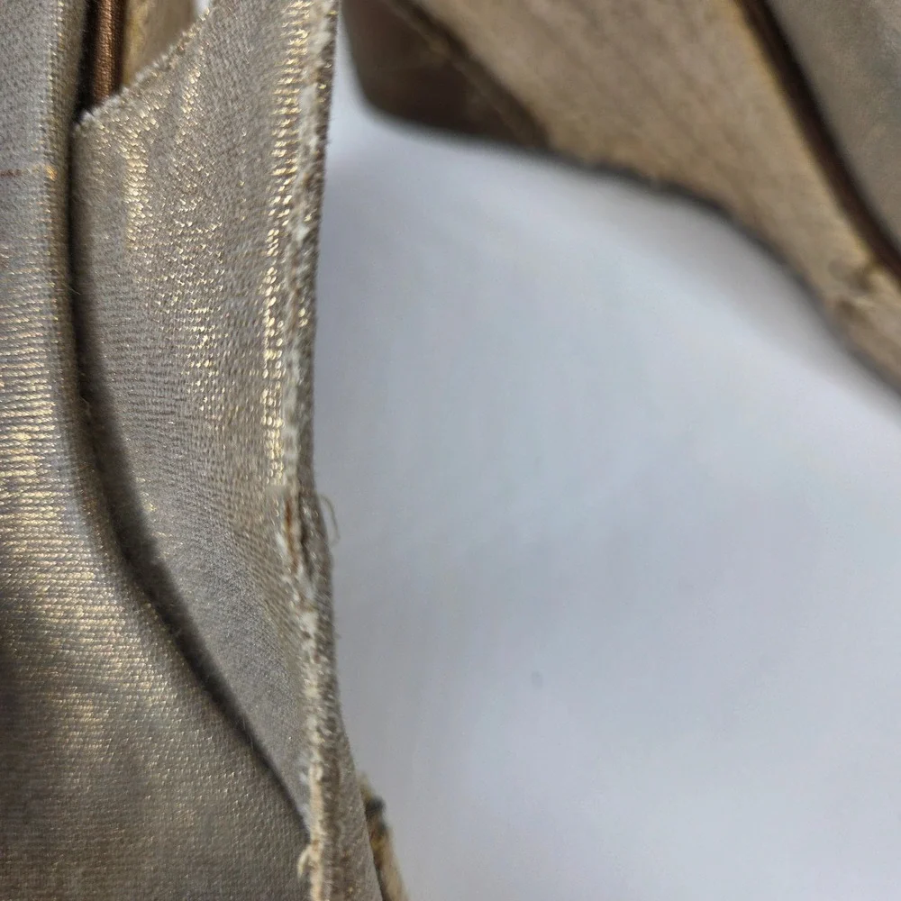 Cole Haan G Series Metallic Gold Canvas Espadrille Wedge Slingback Sandals 7B